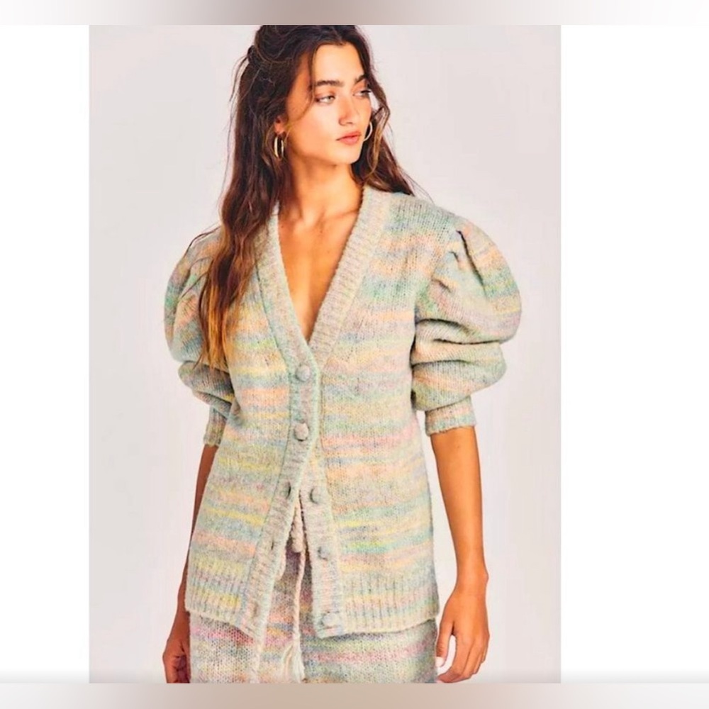 LoveShackFancy Wilford Boyfriend Cardigan, Size Medium, NWOT, Autumn Rainbow
